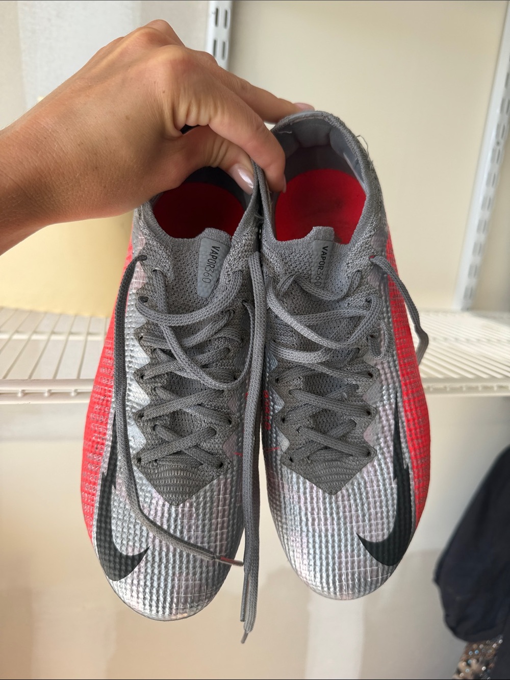 Nike Men's Gray & Red Athletic Soccer Shoes